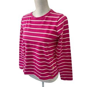 J.Crew Women's S Crew Nautical Side Waist Buttons LS Tee Shirt Pink‎ Stripe EUC